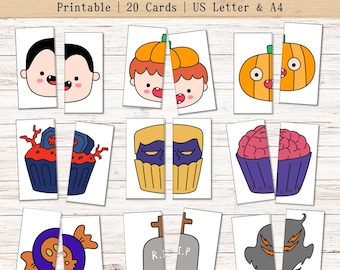 Halloween Matching Game, Halloween Printable Game, Halloween Puzzle for Kids, Montessori Flashcards, Toddler Learning Activity Printable PDF