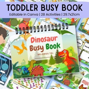 Dinosaur Theme Busy Book for Toddlers – Editable Preschool Learning Binder, Quiet & Educational Activity Pages for Kids (Digital Download)