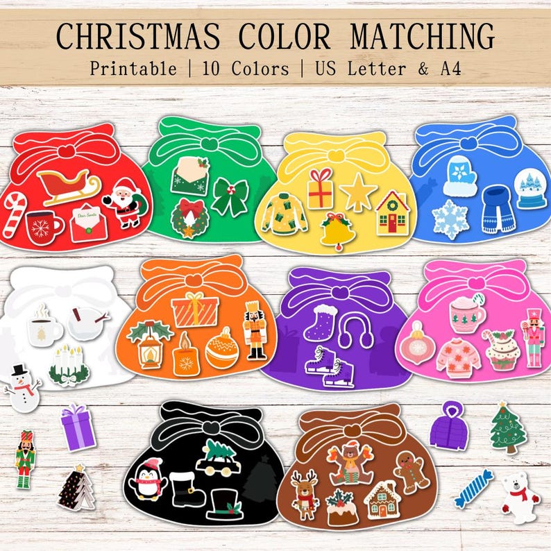 Christmas Color Matching Activity for Kids, Montessori Materials ...