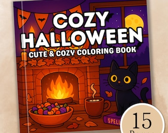 Cozy Halloween Coloring Book – Spooky Scenes for Kids & Adults, Relaxing Printable Coloring Pages, Cozy Coloring Pages (Digital Download)