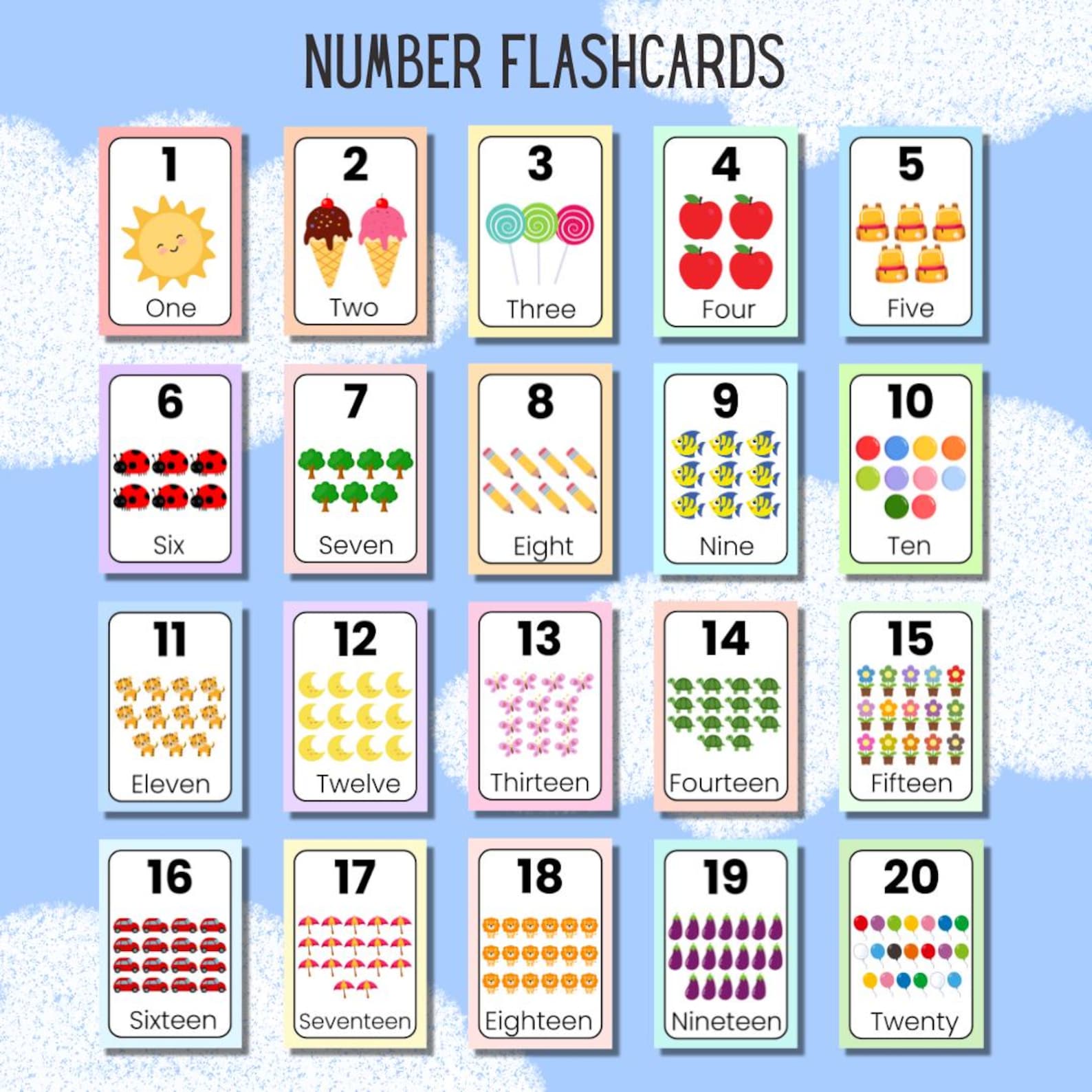 Number Flashcards 1–20 for Kids – Toddler & Preschool Counting Activity ...