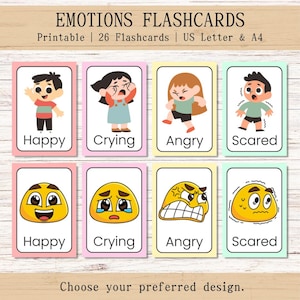 Emotions Flashcards for Kids, Printable Learning Cards, Montessori Flashcards, Educational Printable Flashcards, Feelings Learning Cards PDF