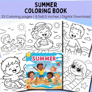 Summer Coloring Book – Printable Kids Coloring Pages of Beach Fun & Summer Activities, Kids Coloring Sheets (Digital Download)