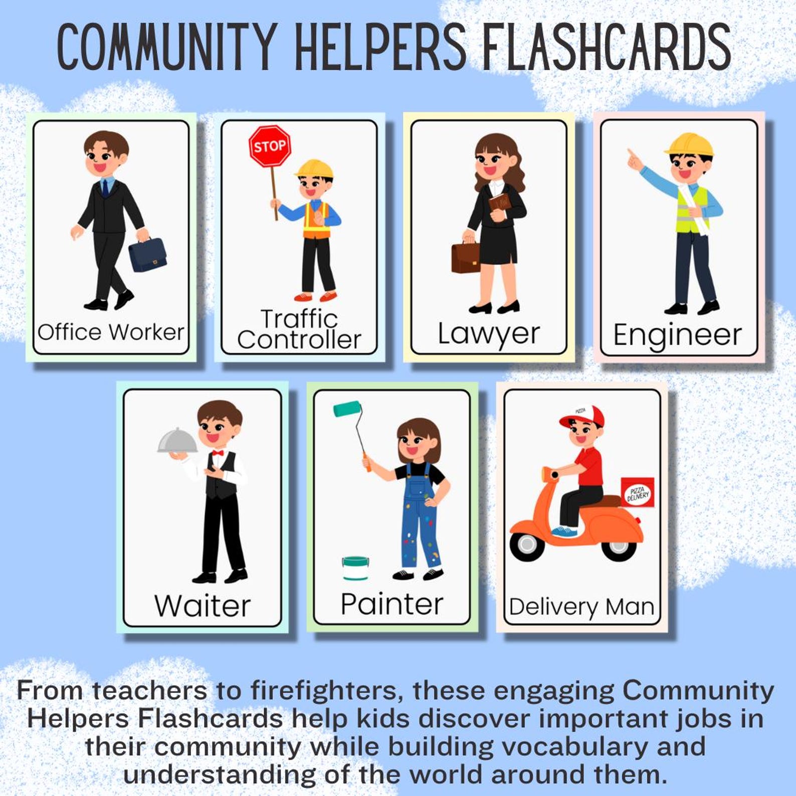 Community Helpers Flashcards for Kids – Printable Professions Learning ...