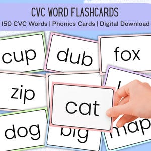 150 CVC Word Flashcards | Phonics Cards | Kindergarten Reading | Practice Reading | Learn to read | CVC Word List | Digital Download