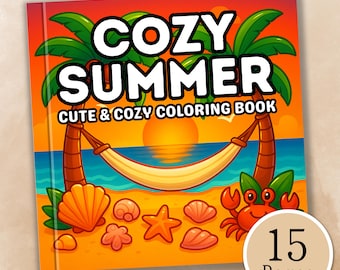 Cozy Summer Coloring Pages – Relaxing Summer Scenes, Printable Summer Coloring Book for Adult & Kids (Digital Download)
