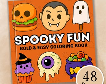 Spooky Fun Coloring Book – Simple Halloween Coloring Pages, Printable Relaxation Activity for Kids & Adults (Digital Download)