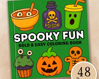 Spooky Fun Coloring Book – Simple Halloween Coloring Pages, Printable Relaxation Activity for Kids & Adults (Digital Download)
