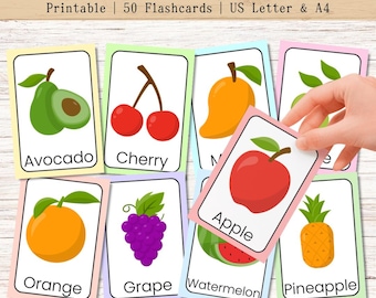 Fruits Flashcards for Kids – Printable Learning Cards, Digital Download, Preschool & Toddler Activity (A4/US Letter)