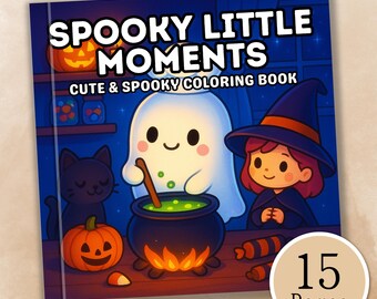 Spooky Little Moments Coloring Book, Cute Halloween Coloring Pages, Cozy Lifestyle Illustrations, Cozy Halloween, Instant Digital Download