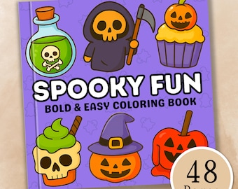 Spooky Fun Coloring Book – Simple Halloween Coloring Pages, Printable Relaxation Activity for Kids & Adults (Digital Download)