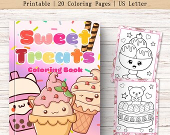 Libro da colorare di dolciumi – Faccine di dolci kawaii, Fogli da colorare stampabili, Pagine da colorare per bambini, Fogli da colorare di dolci per bambini