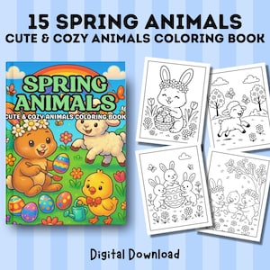 Spring Animals Coloring Book – Cozy Spring Animals Illustrations, Printable Coloring Pages for Kids & Adults (Digital Download)