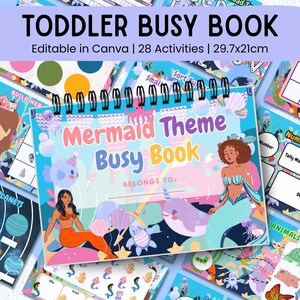 Mermaid Theme Busy Book for Toddlers – Editable Preschool Learning Binder, Quiet & Educational Activity Pages for Kids (Digital Download)