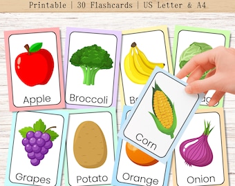 Fruits and Vegetables Flashcards for Kids – Printable Learning Cards, Digital Download, Preschool & Toddler Activity (A4/US Letter)