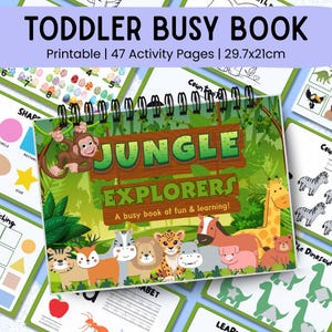 Jungle Theme Busy Book for Toddlers – Printable Preschool Learning Binder, Quiet & Educational Activity Pages for Kids (Digital Download)