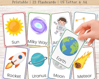 Space Flashcards: Solar System Learning for Toddlers – Printable Flashcards, Digital Download, Preschool Kids Activity (A4/US Letter)