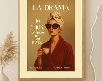 No Amor Coffee Bar Wall Art – Retro Sarcastic Coffee Quote Print – Sassy Aesthetic Poster Feminine Wall Art – Funny Kitchen Print Download