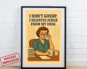 Sarcastische kunst aan de muur kantoor: grappig werk van thuis (digitale print)
