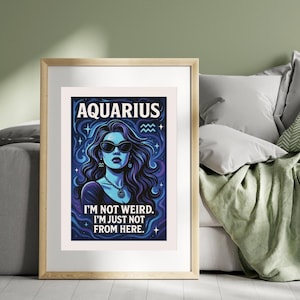 Retro Aquarius Zodiac Art: Sarcastic Horoscope Poster (Digital Download)
