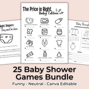 Baby Shower Games Bundle – 25 Funny Minimalist Printable Games, Neutral Baby Shower Activities, Canva Editable Templates