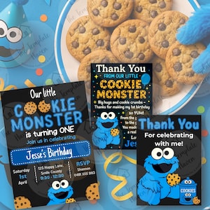 Bewerkbare verjaardagsuitnodiging en feestpakket koekjesmonster | Canvassjabloon | Direct downloaden