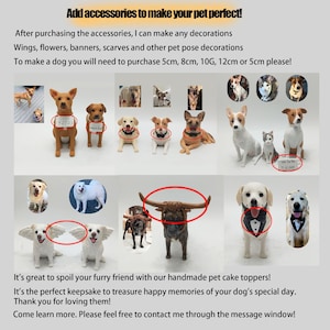 Peut inclure: Divers toppers de g&acirc;teaux pour animaux de compagnie faits &agrave; la main, repr&eacute;sentant des chiens avec des ailes, des n&oelig;uds papillon et d'autres accessoires. Le texte dit : &laquo; Ajoutez des accessoires pour rendre votre animal parfait ! &raquo;