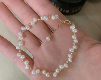 100% Real Natural Freshwater Pearl Bangle Bracelet,minimal Pearl bracelet,bridesmaid Bracelet,Bridal Bracelet, Valentine&#39;s Gift,