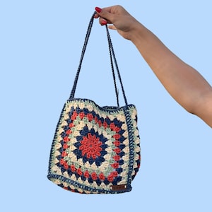 Crochet Granny Square Beach Bag, Handmade Beach Tote, Summer Purse, Coloful Boho Bag, Handmade Gift for Her, Crochet Shoulder Bag