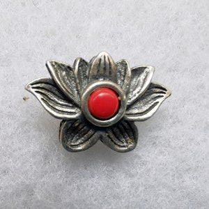Antique 925 Sterling Silver Flat Lotus Beads with Inlay Turquoise and coral 20x14mm, Flower Beads