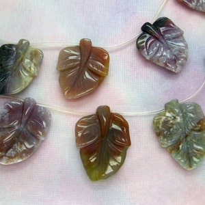 10 Pcs Large Fine Carved Leaf Indian Agate Gemstone Beads 16 Inch Strand image 4