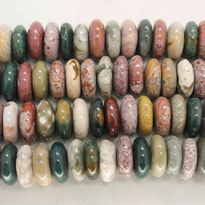 Center Drilled Natural Ocean Jasper Rondelle/Coin/Disc Beads - 16 Inch Strand