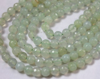 Pale Green Agate Faceted Round Beads 6mm - 15 Inch Strand