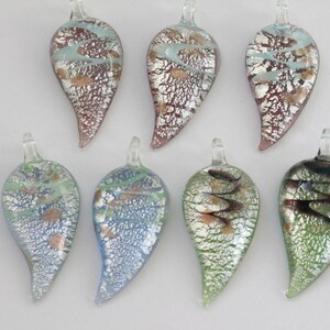 Iced zilver goud folie Aqua blauw/groen/bruin Swirl Lampwork blad hanger