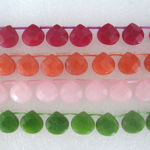 Full Strand Colorful Jade  Faceted Flat Teardrop Briolette Beads 13x13mm