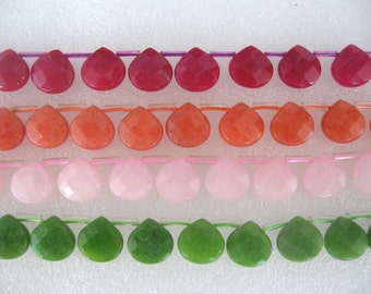 Full Strand Colorful Jade  Faceted Flat Teardrop Briolette Beads 13x13mm