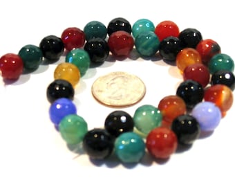Full Strand Multicolor Agate Faceted Round Beads 12mm