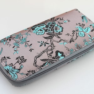 Cartera con cremallera, cartera con cremallera Tree Bird Brocade, cartera para mujer,