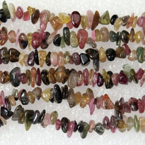 Center Drilled Natural Polished Multicolor Tourmaline Nugget/Chip Beads - 15 Inch Strand