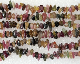 Center Drilled Natural Polished Multicolor Tourmaline Nugget/Chip Beads - 15 Inch Strand