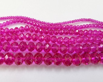 Fuchsia Pink Crystal Glass Faceted Rondelle Beads