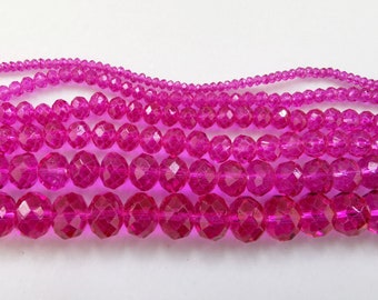 Fuchsia Pink Crystal Glass Faceted Rondelle Beads