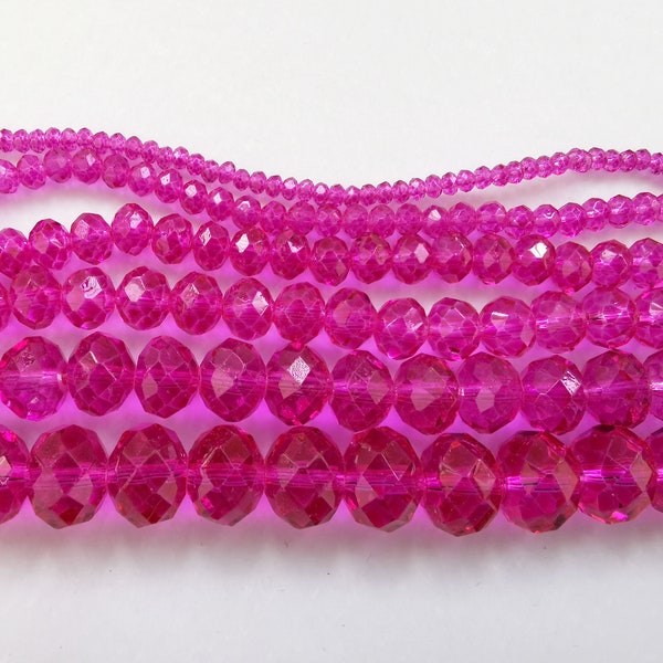 Perles rondelles facettées en verre cristal rose fuchsia