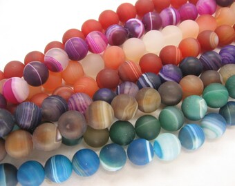 Beautiful Lace Agate Round Smooth Matte Beads 10mm