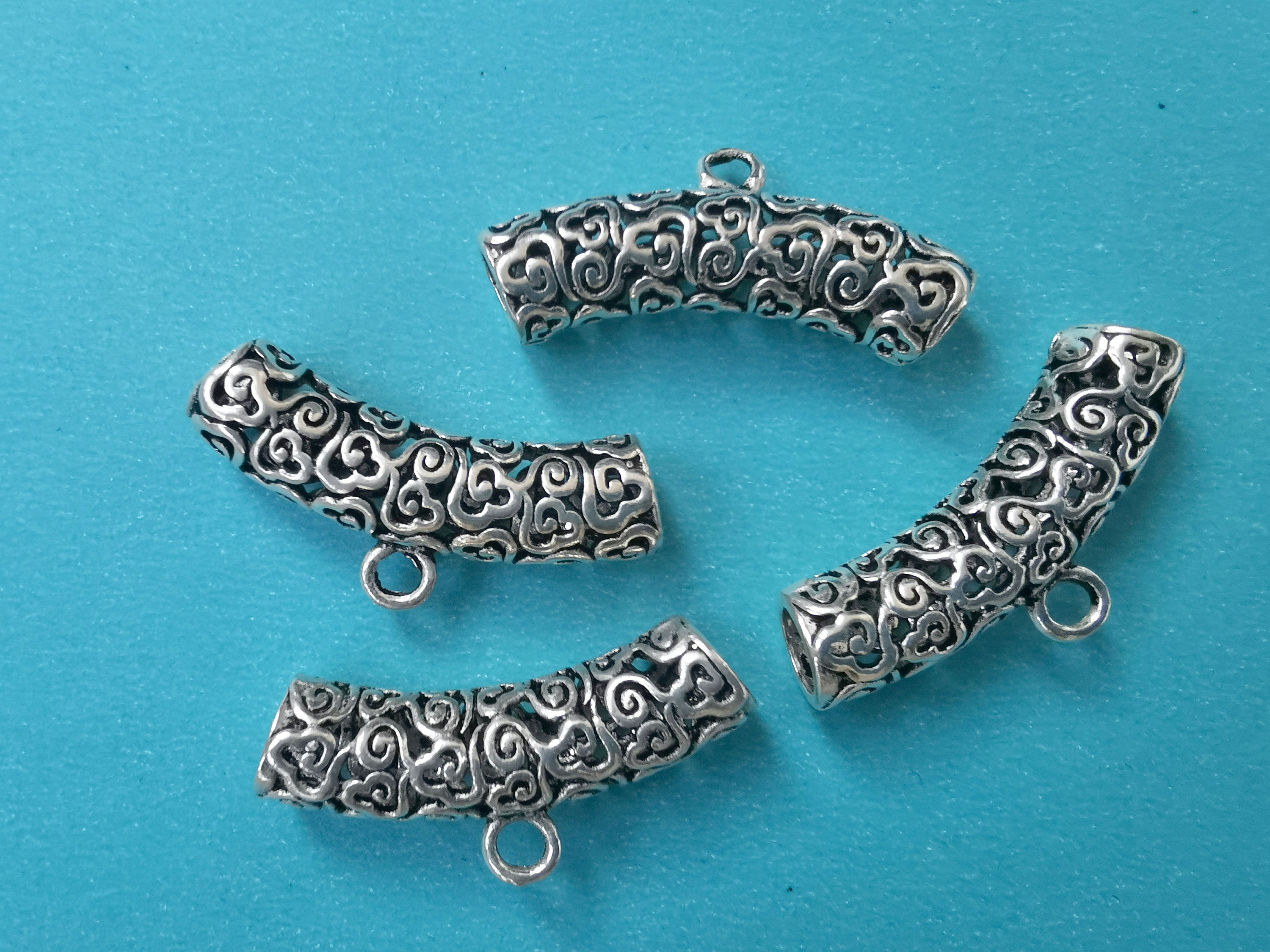 Interlocking Filigree Slider 1 Pcs Large Antique/oxidized Sterling Silver Filigree Tube Slider ...