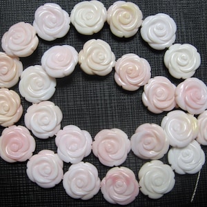 2 Pcs Natural Queen Conch Shell Hand Carved Double Sided Rose Flower Beads 15mm