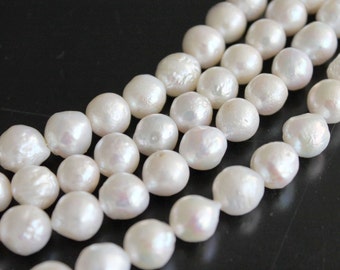 Kasumi Like White Wrinkly Round Baroque Iridescent Nucleate Freshwater Pearls 9-10mm