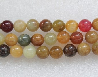 Full Strand Beautiful Tricolor Jade Smooth Round Beads 12mm