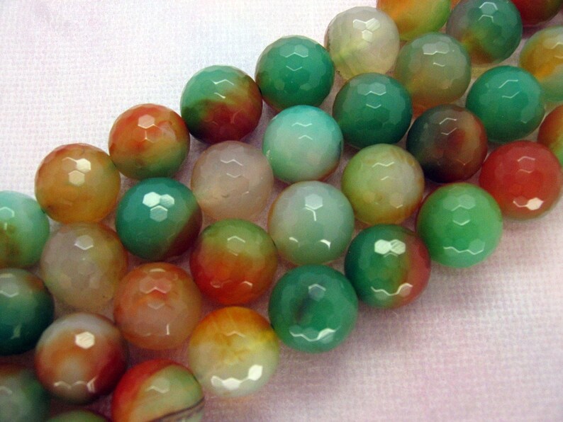 15 Inch Strand Red Green Agate Round Faceted Bead 14mm image 3