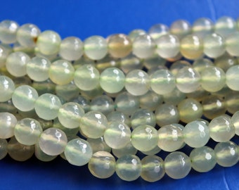 Full Strand Pale Green Agate Round Faceted Bead 8mm